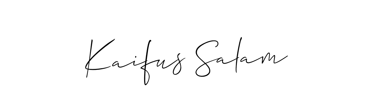 Allison_Script is a professional signature style that is perfect for those who want to add a touch of class to their signature. It is also a great choice for those who want to make their signature more unique. Get Kaifus Salam name to fancy signature for free. Kaifus Salam signature style 2 images and pictures png