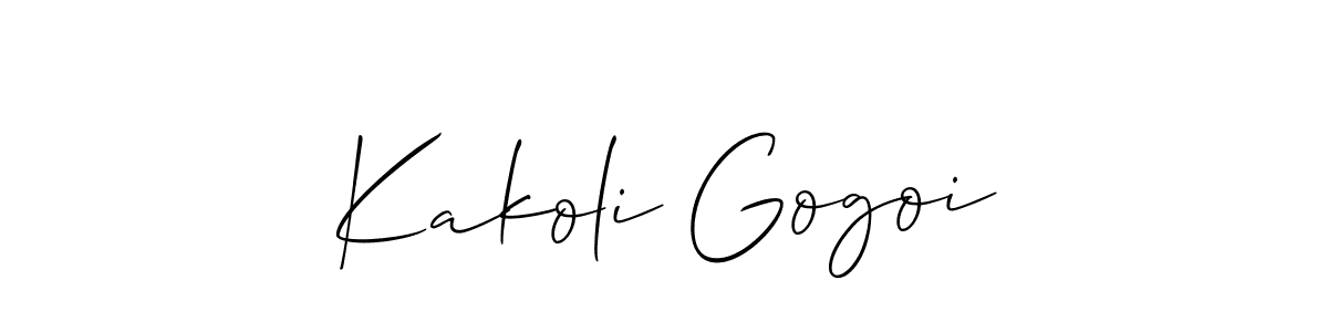 You should practise on your own different ways (Allison_Script) to write your name (Kakoli Gogoi) in signature. don't let someone else do it for you. Kakoli Gogoi signature style 2 images and pictures png
