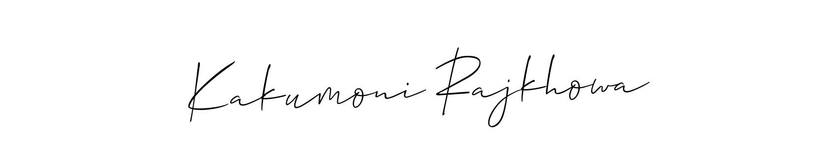 How to make Kakumoni Rajkhowa name signature. Use Allison_Script style for creating short signs online. This is the latest handwritten sign. Kakumoni Rajkhowa signature style 2 images and pictures png