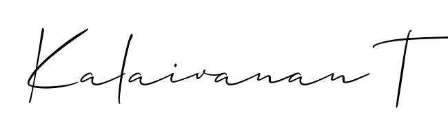 Personalize your online presence with Kalaivanan T signature rendered in elegant Allison_Script font. Great for website footers and blogs. Kalaivanan T signature style 2 images and pictures png