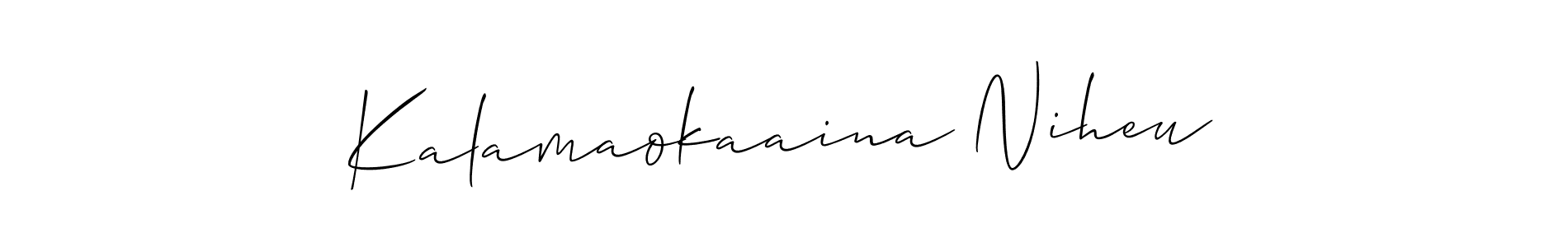 Create a beautiful signature design for name Kalamaokaaina Niheu. With this signature (Allison_Script) fonts, you can make a handwritten signature for free. Kalamaokaaina Niheu signature style 2 images and pictures png