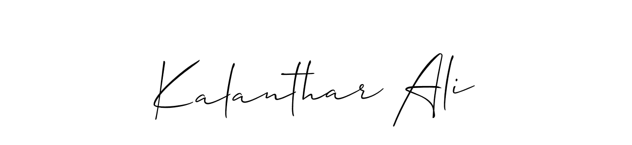 Use a signature maker to create a handwritten signature online. With this signature software, you can design (Allison_Script) your own signature for name Kalanthar Ali. Kalanthar Ali signature style 2 images and pictures png