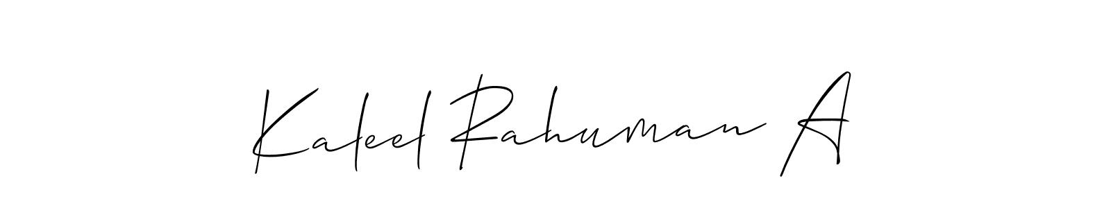 This is the best signature style for the Kaleel Rahuman A name. Also you like these signature font (Allison_Script). Mix name signature. Kaleel Rahuman A signature style 2 images and pictures png