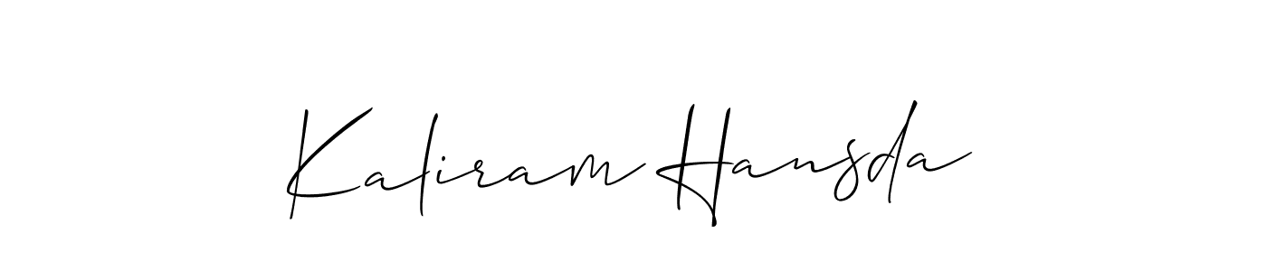 if you are searching for the best signature style for your name Kaliram Hansda. so please give up your signature search. here we have designed multiple signature styles  using Allison_Script. Kaliram Hansda signature style 2 images and pictures png