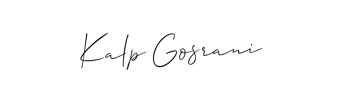 The best way (Allison_Script) to make a short signature is to pick only two or three words in your name. The name Kalp Gosrani include a total of six letters. For converting this name. Kalp Gosrani signature style 2 images and pictures png