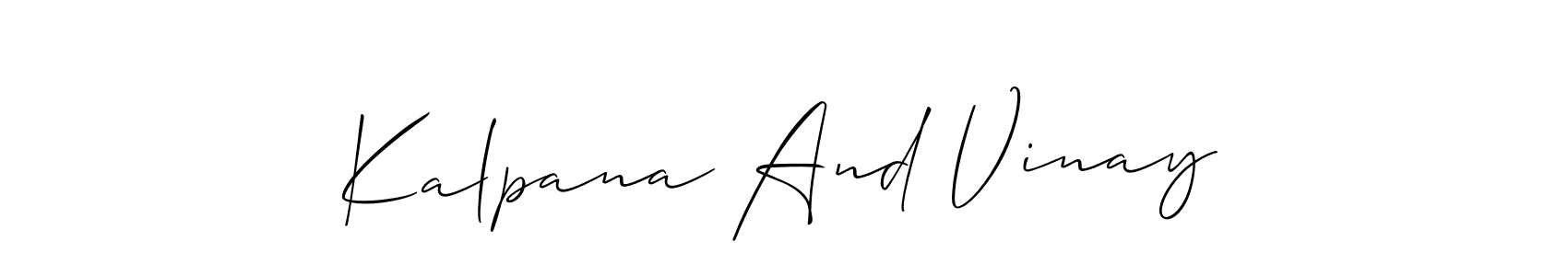 The best way (Allison_Script) to make a short signature is to pick only two or three words in your name. The name Kalpana And Vinay include a total of six letters. For converting this name. Kalpana And Vinay signature style 2 images and pictures png