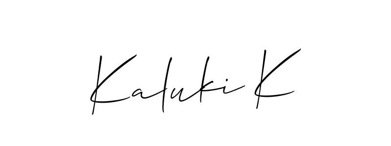 Use a signature maker to create a handwritten signature online. With this signature software, you can design (Allison_Script) your own signature for name Kaluki K. Kaluki K signature style 2 images and pictures png