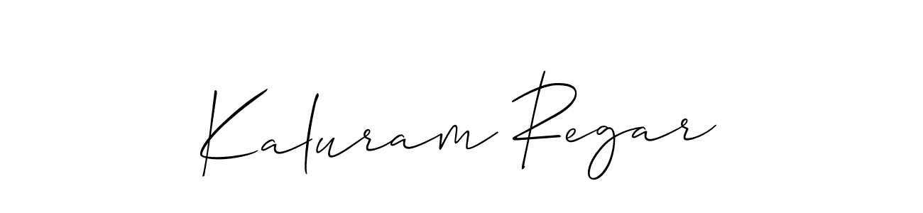 if you are searching for the best signature style for your name Kaluram Regar. so please give up your signature search. here we have designed multiple signature styles  using Allison_Script. Kaluram Regar signature style 2 images and pictures png