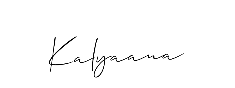 The best way (Allison_Script) to make a short signature is to pick only two or three words in your name. The name Kalyaana include a total of six letters. For converting this name. Kalyaana signature style 2 images and pictures png