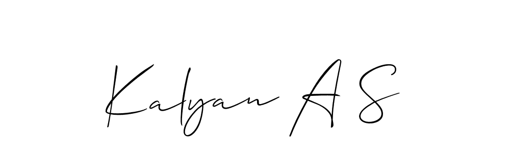 The best way (Allison_Script) to make a short signature is to pick only two or three words in your name. The name Kalyan A S include a total of six letters. For converting this name. Kalyan A S signature style 2 images and pictures png