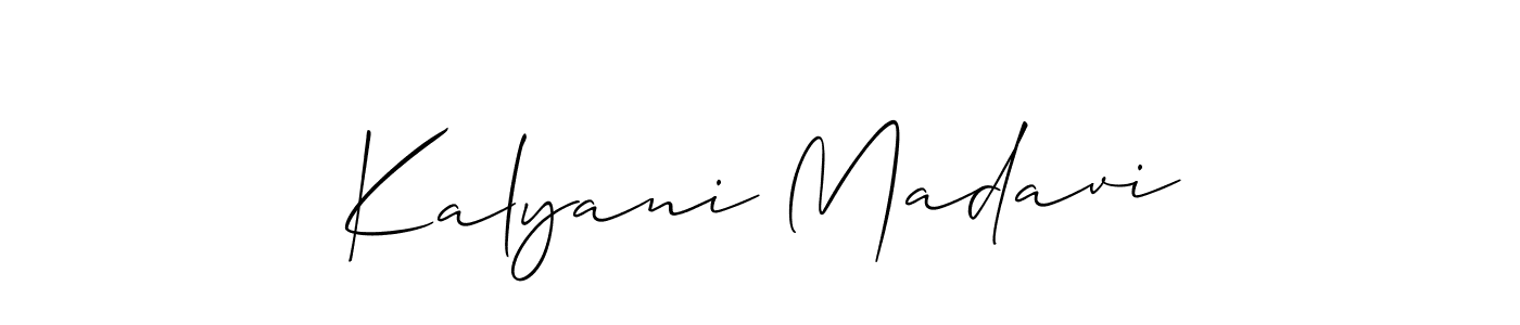 The best way (Allison_Script) to make a short signature is to pick only two or three words in your name. The name Kalyani Madavi include a total of six letters. For converting this name. Kalyani Madavi signature style 2 images and pictures png
