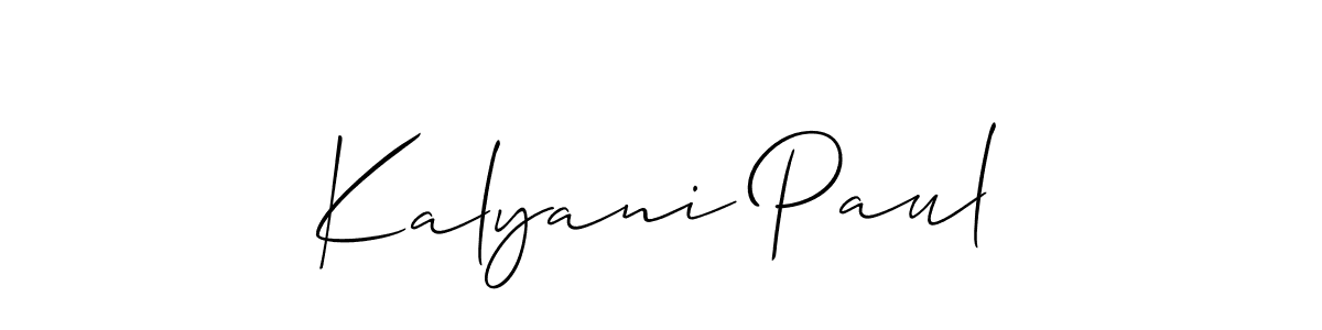 The best way (Allison_Script) to make a short signature is to pick only two or three words in your name. The name Kalyani Paul include a total of six letters. For converting this name. Kalyani Paul signature style 2 images and pictures png