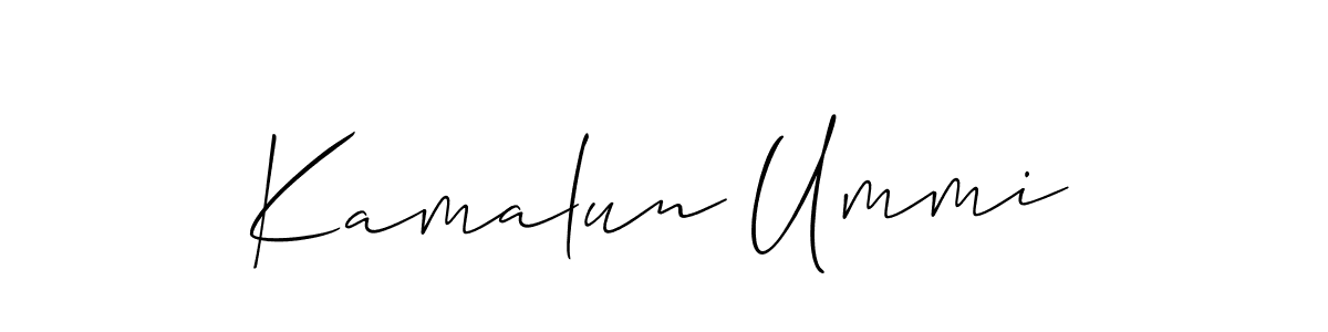 The best way (Allison_Script) to make a short signature is to pick only two or three words in your name. The name Kamalun Ummi include a total of six letters. For converting this name. Kamalun Ummi signature style 2 images and pictures png