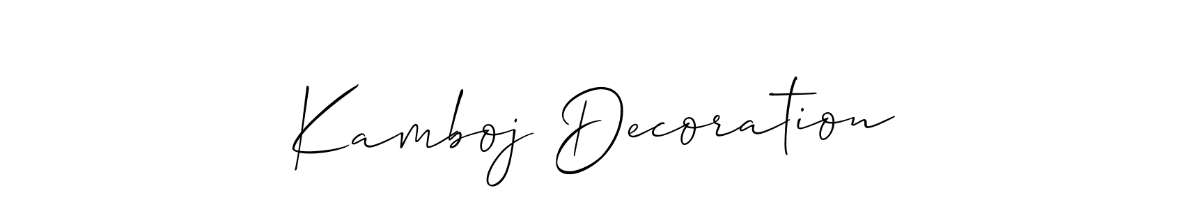 The best way (Allison_Script) to make a short signature is to pick only two or three words in your name. The name Kamboj Decoration include a total of six letters. For converting this name. Kamboj Decoration signature style 2 images and pictures png