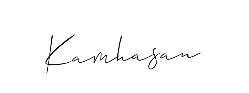 Use a signature maker to create a handwritten signature online. With this signature software, you can design (Allison_Script) your own signature for name Kamhasan. Kamhasan signature style 2 images and pictures png