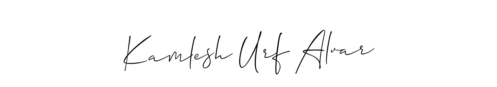 The best way (Allison_Script) to make a short signature is to pick only two or three words in your name. The name Kamlesh Urf Alvar include a total of six letters. For converting this name. Kamlesh Urf Alvar signature style 2 images and pictures png