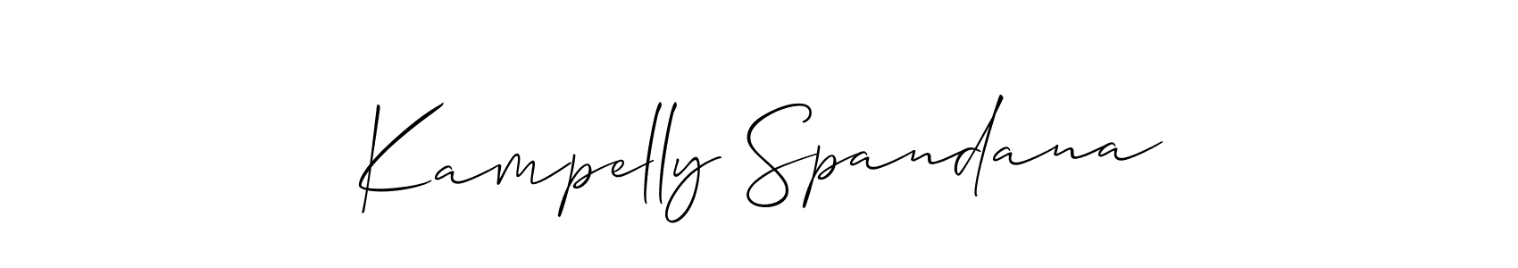 The best way (Allison_Script) to make a short signature is to pick only two or three words in your name. The name Kampelly Spandana include a total of six letters. For converting this name. Kampelly Spandana signature style 2 images and pictures png
