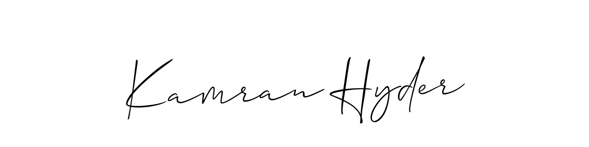 Make a short Kamran Hyder signature style. Manage your documents anywhere anytime using Allison_Script. Create and add eSignatures, submit forms, share and send files easily. Kamran Hyder signature style 2 images and pictures png