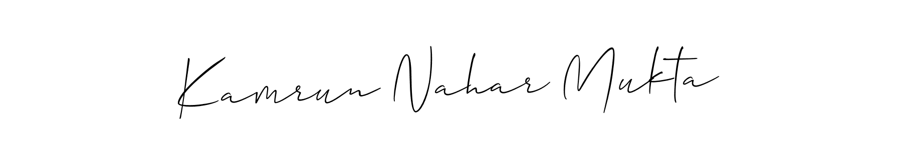 Also You can easily find your signature by using the search form. We will create Kamrun Nahar Mukta name handwritten signature images for you free of cost using Allison_Script sign style. Kamrun Nahar Mukta signature style 2 images and pictures png