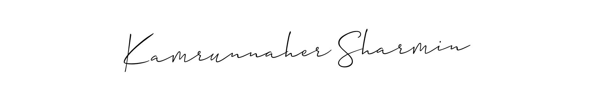 Make a beautiful signature design for name Kamrunnaher Sharmin. With this signature (Allison_Script) style, you can create a handwritten signature for free. Kamrunnaher Sharmin signature style 2 images and pictures png