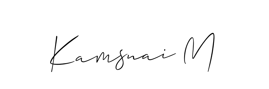 It looks lik you need a new signature style for name Kamsnai M. Design unique handwritten (Allison_Script) signature with our free signature maker in just a few clicks. Kamsnai M signature style 2 images and pictures png