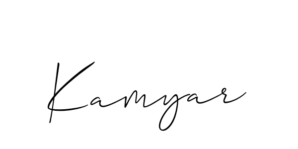 Make a short Kamyar signature style. Manage your documents anywhere anytime using Allison_Script. Create and add eSignatures, submit forms, share and send files easily. Kamyar signature style 2 images and pictures png