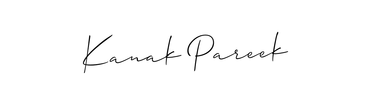 The best way (Allison_Script) to make a short signature is to pick only two or three words in your name. The name Kanak Pareek include a total of six letters. For converting this name. Kanak Pareek signature style 2 images and pictures png