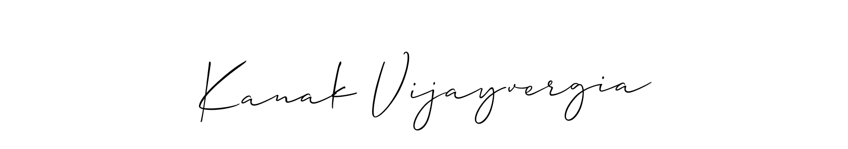 Allison_Script is a professional signature style that is perfect for those who want to add a touch of class to their signature. It is also a great choice for those who want to make their signature more unique. Get Kanak Vijayvergia name to fancy signature for free. Kanak Vijayvergia signature style 2 images and pictures png