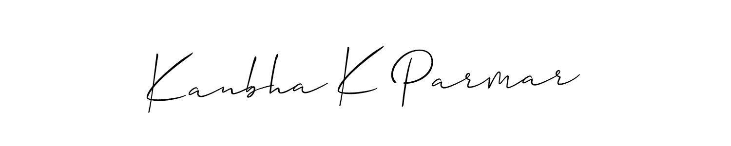 Allison_Script is a professional signature style that is perfect for those who want to add a touch of class to their signature. It is also a great choice for those who want to make their signature more unique. Get Kanbha K Parmar name to fancy signature for free. Kanbha K Parmar signature style 2 images and pictures png