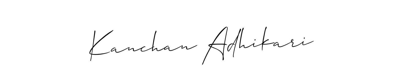 Also You can easily find your signature by using the search form. We will create Kanchan Adhikari name handwritten signature images for you free of cost using Allison_Script sign style. Kanchan Adhikari signature style 2 images and pictures png
