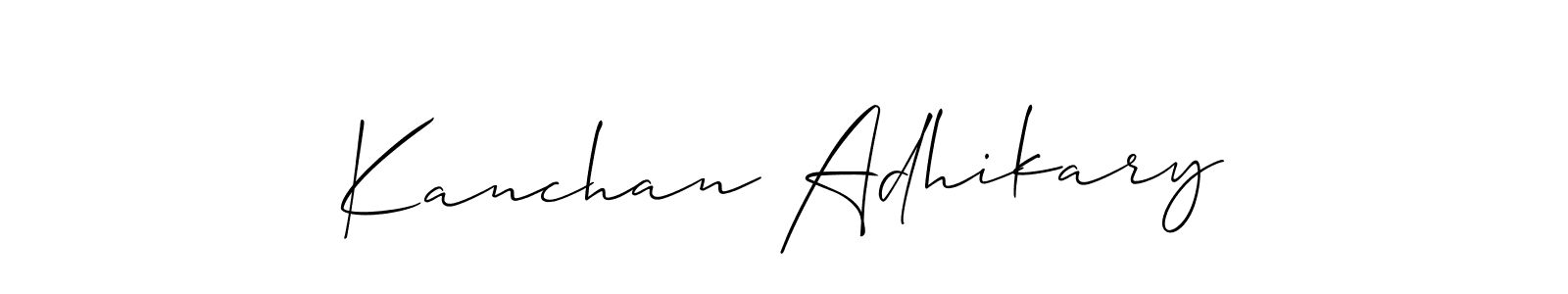 if you are searching for the best signature style for your name Kanchan Adhikary. so please give up your signature search. here we have designed multiple signature styles  using Allison_Script. Kanchan Adhikary signature style 2 images and pictures png