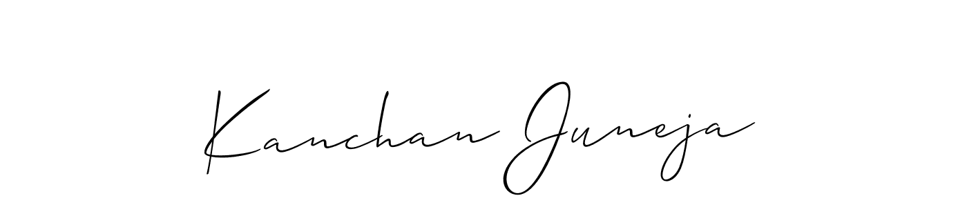 Allison_Script is a professional signature style that is perfect for those who want to add a touch of class to their signature. It is also a great choice for those who want to make their signature more unique. Get Kanchan Juneja name to fancy signature for free. Kanchan Juneja signature style 2 images and pictures png