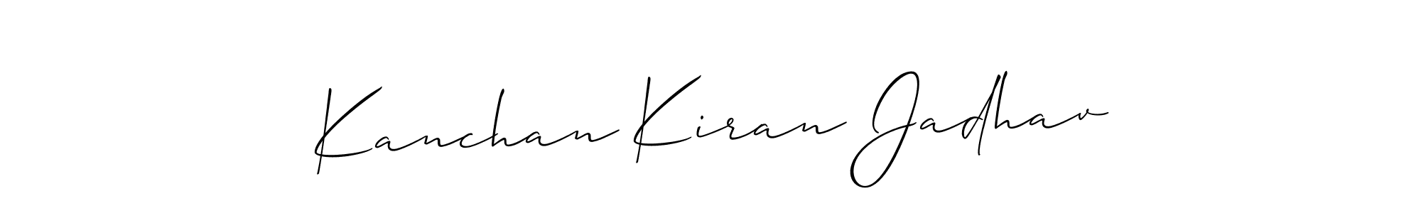 if you are searching for the best signature style for your name Kanchan Kiran Jadhav. so please give up your signature search. here we have designed multiple signature styles  using Allison_Script. Kanchan Kiran Jadhav signature style 2 images and pictures png