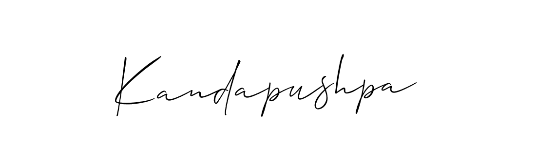 Allison_Script is a professional signature style that is perfect for those who want to add a touch of class to their signature. It is also a great choice for those who want to make their signature more unique. Get Kandapushpa name to fancy signature for free. Kandapushpa signature style 2 images and pictures png