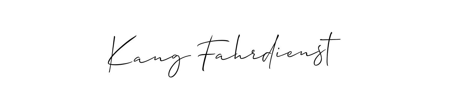 It looks lik you need a new signature style for name Kang Fahrdienst. Design unique handwritten (Allison_Script) signature with our free signature maker in just a few clicks. Kang Fahrdienst signature style 2 images and pictures png