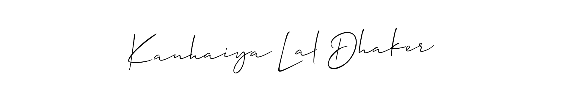 The best way (Allison_Script) to make a short signature is to pick only two or three words in your name. The name Kanhaiya Lal Dhaker include a total of six letters. For converting this name. Kanhaiya Lal Dhaker signature style 2 images and pictures png