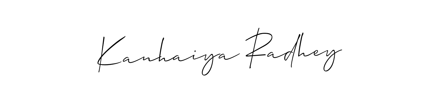 Use a signature maker to create a handwritten signature online. With this signature software, you can design (Allison_Script) your own signature for name Kanhaiya Radhey. Kanhaiya Radhey signature style 2 images and pictures png