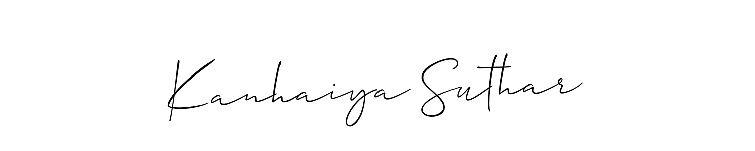 Allison_Script is a professional signature style that is perfect for those who want to add a touch of class to their signature. It is also a great choice for those who want to make their signature more unique. Get Kanhaiya Suthar name to fancy signature for free. Kanhaiya Suthar signature style 2 images and pictures png