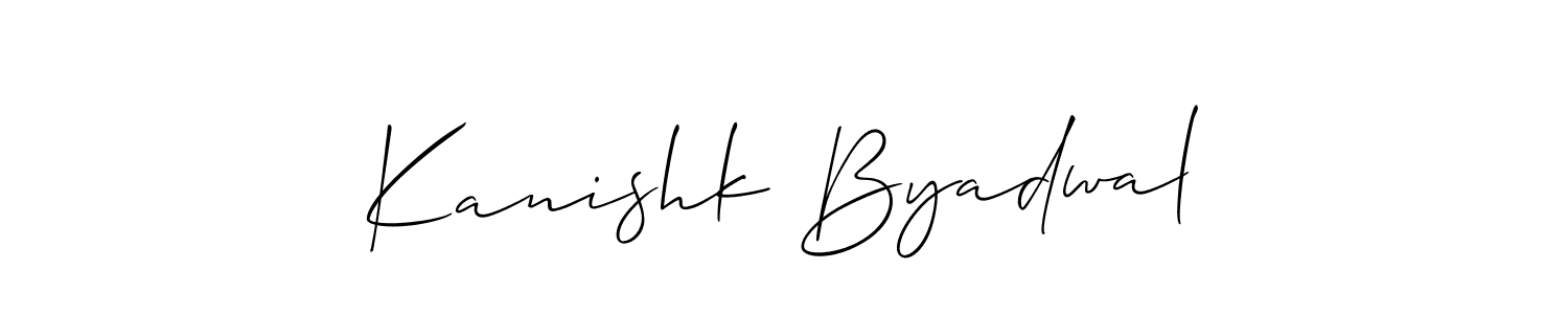 The best way (Allison_Script) to make a short signature is to pick only two or three words in your name. The name Kanishk Byadwal include a total of six letters. For converting this name. Kanishk Byadwal signature style 2 images and pictures png