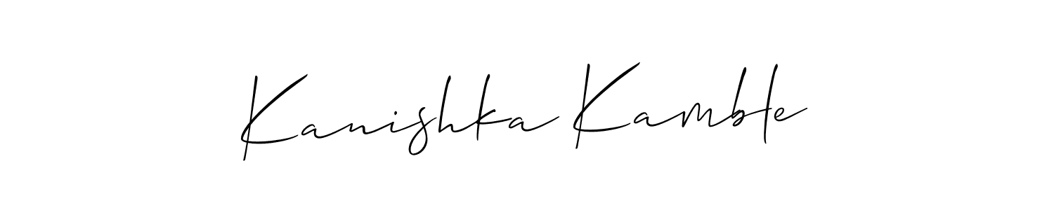 Allison_Script is a professional signature style that is perfect for those who want to add a touch of class to their signature. It is also a great choice for those who want to make their signature more unique. Get Kanishka Kamble name to fancy signature for free. Kanishka Kamble signature style 2 images and pictures png