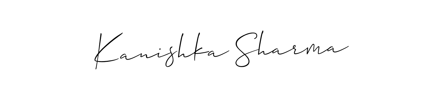 The best way (Allison_Script) to make a short signature is to pick only two or three words in your name. The name Kanishka Sharma include a total of six letters. For converting this name. Kanishka Sharma signature style 2 images and pictures png