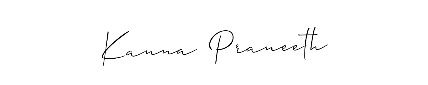 You should practise on your own different ways (Allison_Script) to write your name (Kanna  Praneeth) in signature. don't let someone else do it for you. Kanna  Praneeth signature style 2 images and pictures png