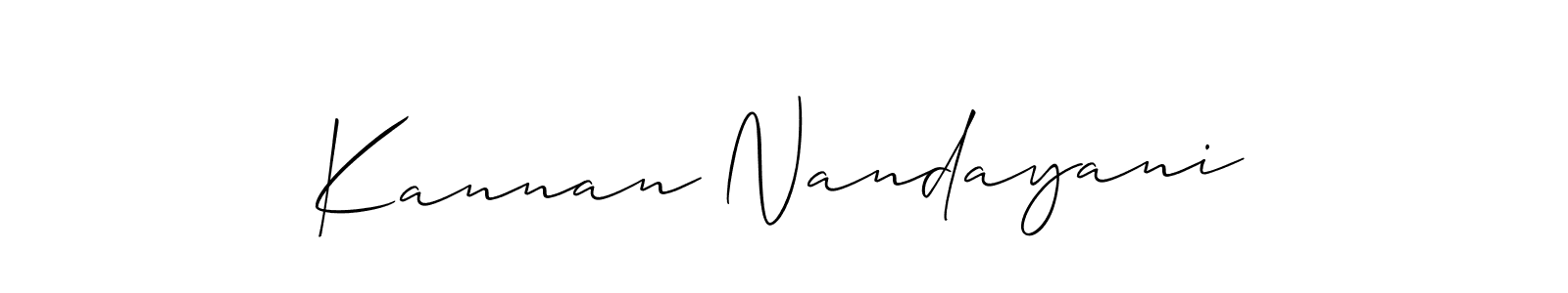 Create a beautiful signature design for name Kannan Nandayani. With this signature (Allison_Script) fonts, you can make a handwritten signature for free. Kannan Nandayani signature style 2 images and pictures png