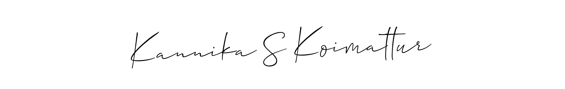 The best way (Allison_Script) to make a short signature is to pick only two or three words in your name. The name Kannika S Koimattur include a total of six letters. For converting this name. Kannika S Koimattur signature style 2 images and pictures png