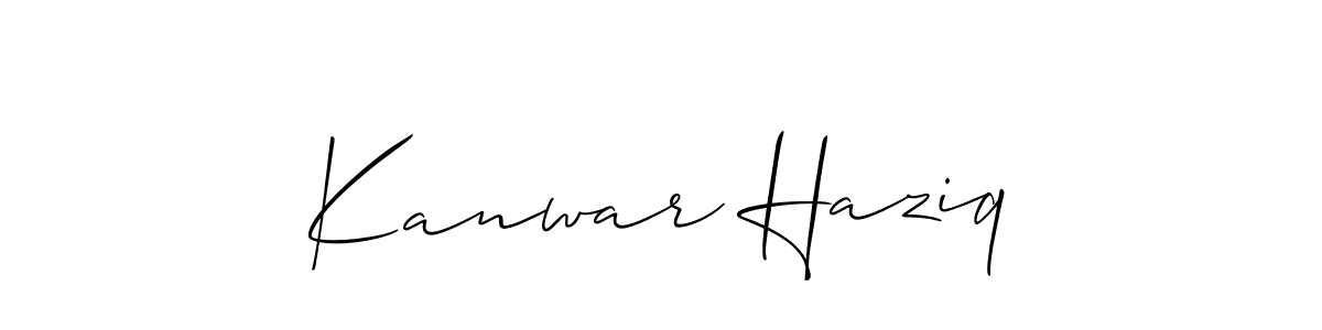 Also You can easily find your signature by using the search form. We will create Kanwar Haziq name handwritten signature images for you free of cost using Allison_Script sign style. Kanwar Haziq signature style 2 images and pictures png