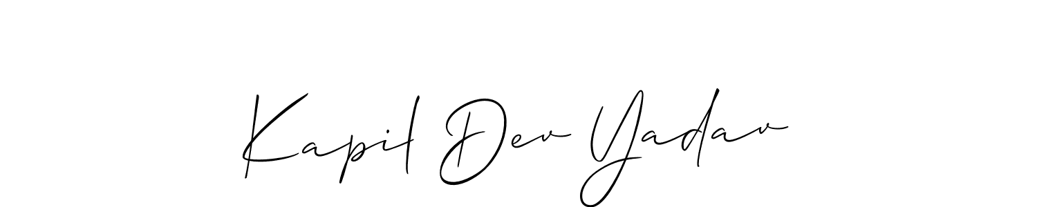 Allison_Script is a professional signature style that is perfect for those who want to add a touch of class to their signature. It is also a great choice for those who want to make their signature more unique. Get Kapil Dev Yadav name to fancy signature for free. Kapil Dev Yadav signature style 2 images and pictures png