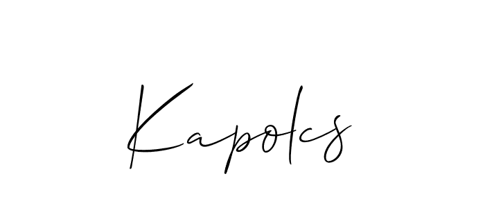 Use a signature maker to create a handwritten signature online. With this signature software, you can design (Allison_Script) your own signature for name Kapolcs. Kapolcs signature style 2 images and pictures png