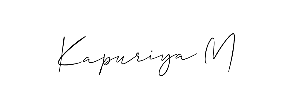 How to make Kapuriya M signature? Allison_Script is a professional autograph style. Create handwritten signature for Kapuriya M name. Kapuriya M signature style 2 images and pictures png