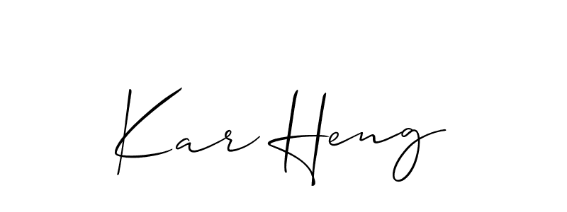 The best way (Allison_Script) to make a short signature is to pick only two or three words in your name. The name Kar Heng include a total of six letters. For converting this name. Kar Heng signature style 2 images and pictures png