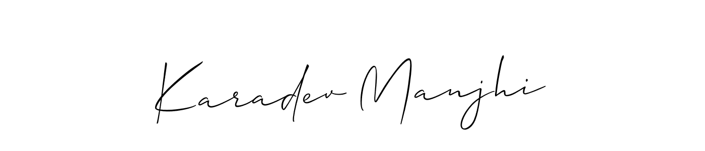 Use a signature maker to create a handwritten signature online. With this signature software, you can design (Allison_Script) your own signature for name Karadev Manjhi. Karadev Manjhi signature style 2 images and pictures png